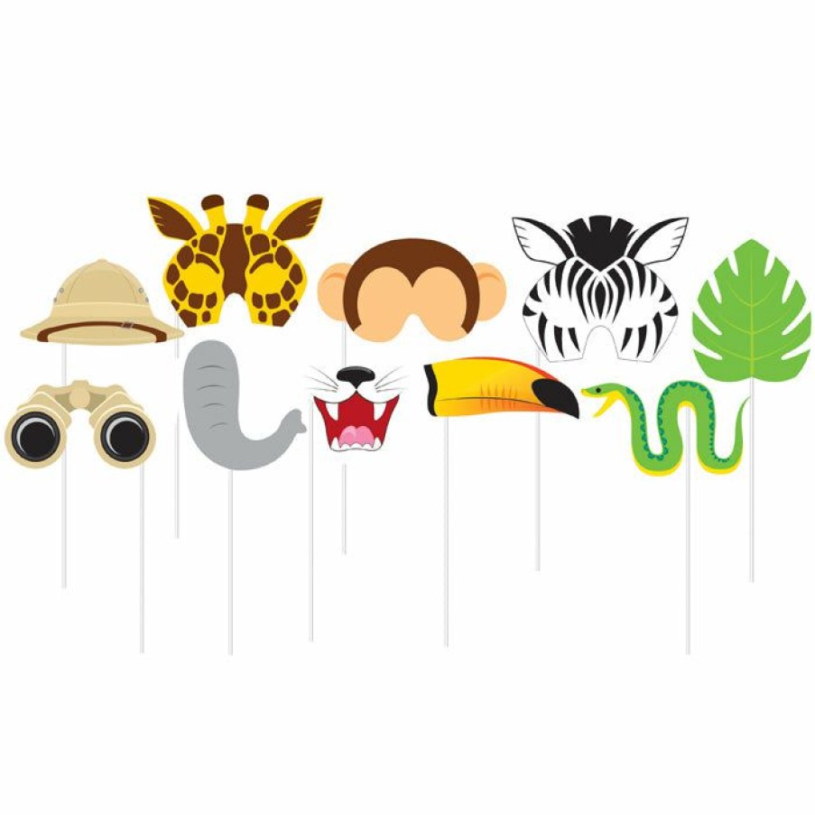 Birthdays * | Creative Converting Kids Birthday Party Themes Jungle Animal Photo Booth Props, 10 Ct