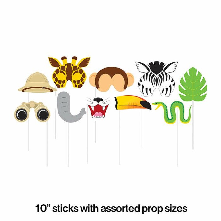 Birthdays * | Creative Converting Kids Birthday Party Themes Jungle Animal Photo Booth Props, 10 Ct