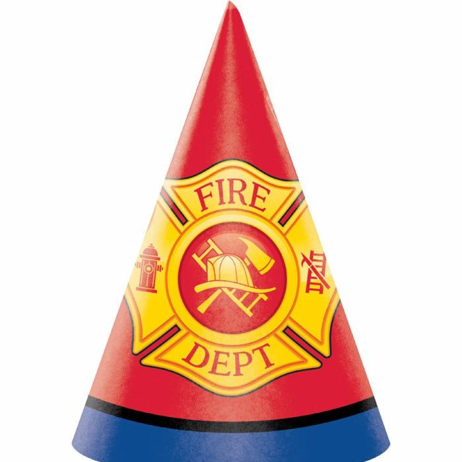 Birthdays * | Creative Converting Kids Birthday Party Themes Fire Truck Party Hats, 8 Ct