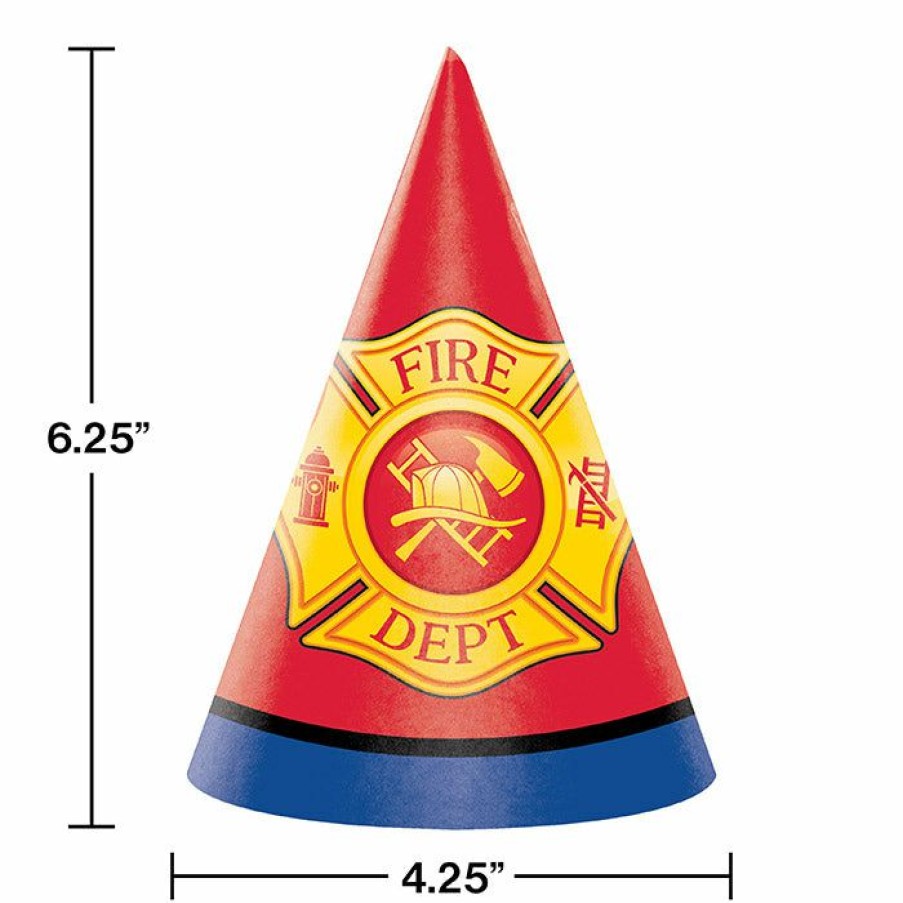 Birthdays * | Creative Converting Kids Birthday Party Themes Fire Truck Party Hats, 8 Ct