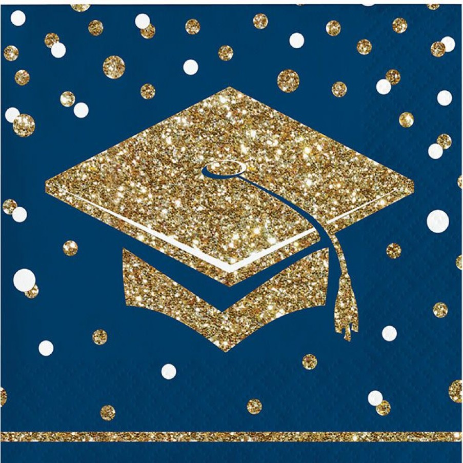 Graduation Party Supplies * | Creative Converting Graduation Party Supplies Glittering Grad Beverage Napkin 16Ct