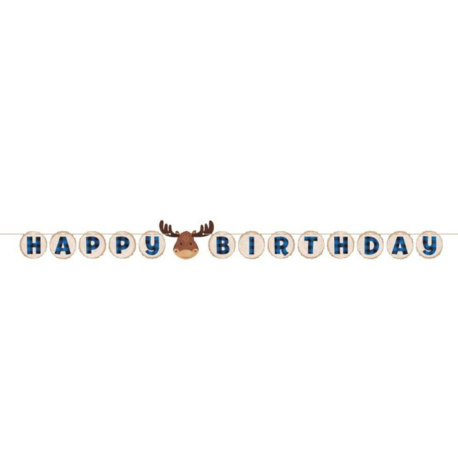 Themed Tableware * | Creative Converting Themed Tableware Blue Buffalo Plaid Moose Happy Birthday Banner