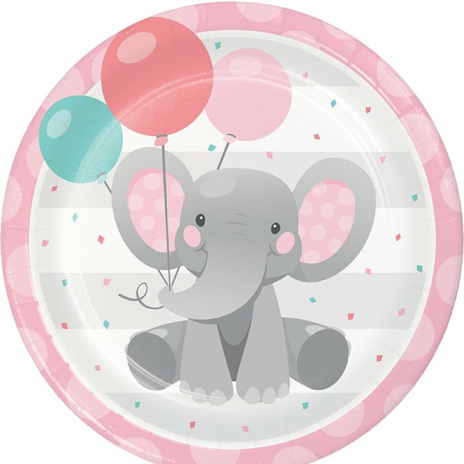 Birthdays * | Creative Converting Enchanting Elephants Girl Dinner Plate 8Ct