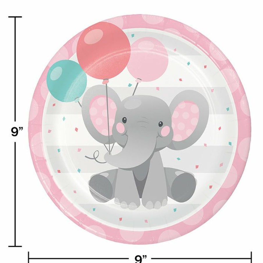 Birthdays * | Creative Converting Enchanting Elephants Girl Dinner Plate 8Ct