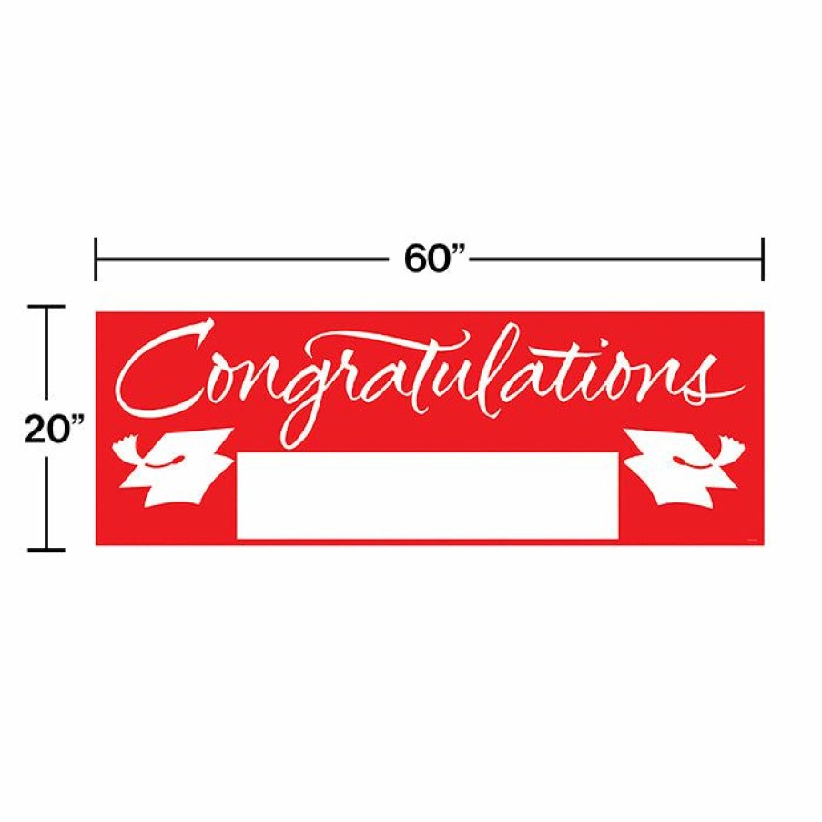 Graduation Party Supplies * | Creative Converting Red Graduation Party Banner