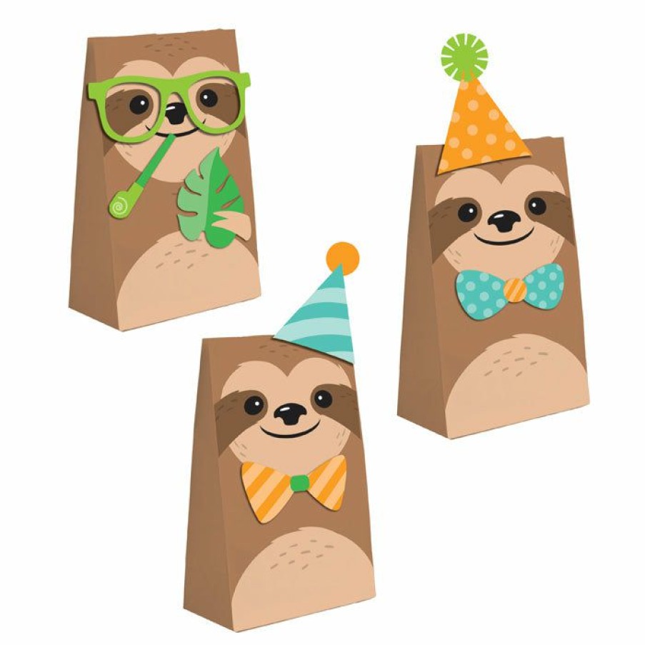 Birthdays * | Creative Converting Kids Birthday Party Themes Sloth Party Paper Treat Bags, Pack Of 8