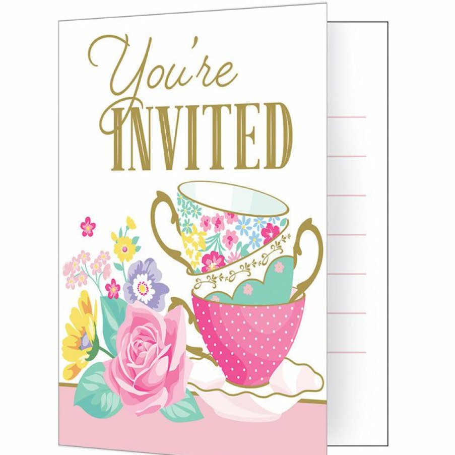 Birthdays * | Creative Converting Floral Tea Party Foldover Invitations (48/Case) Kids Birthday Party Themes