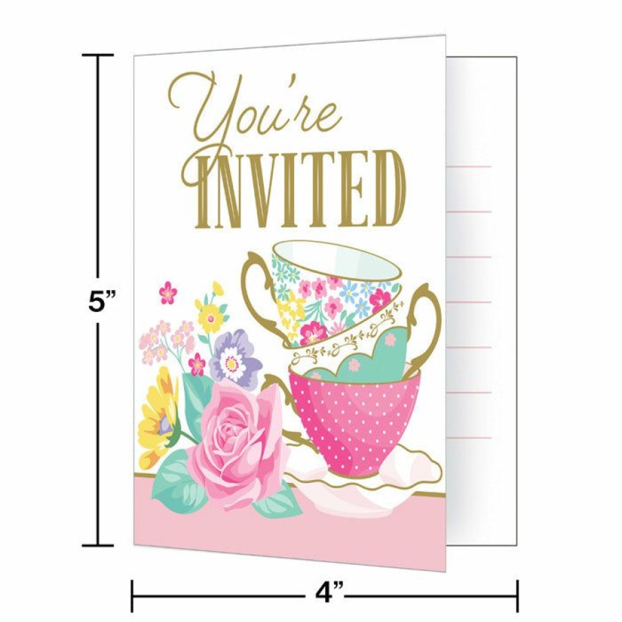 Birthdays * | Creative Converting Floral Tea Party Foldover Invitations (48/Case) Kids Birthday Party Themes