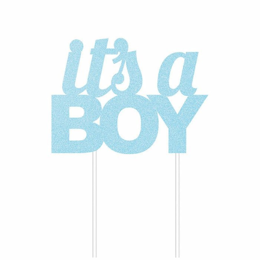 Baby Showers * | Creative Converting Baby Showers Blue Glitter It'S A Boy Cake Topper