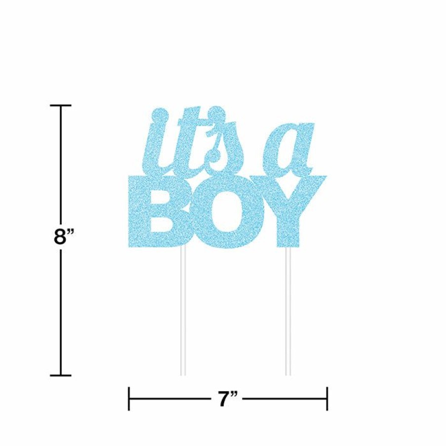 Baby Showers * | Creative Converting Baby Showers Blue Glitter It'S A Boy Cake Topper