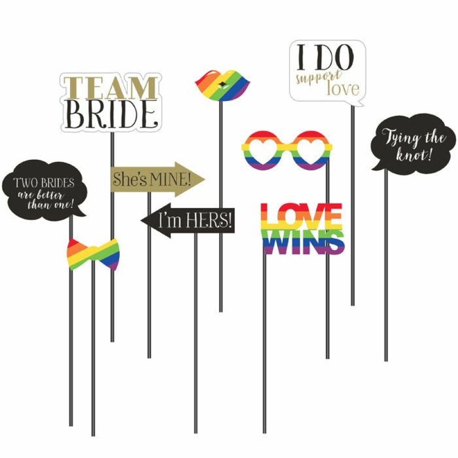 Bridal And Wedding * | Creative Converting Mrs. And Mrs. Photo Booth Props 60 Ct Bridal And Wedding