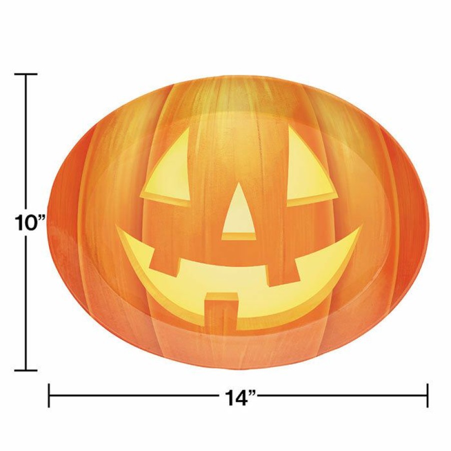 Holidays * | Creative Converting Halloween Plastic Tray, 10 X 14 Oval, Pumpkin Halloween Party Supplies