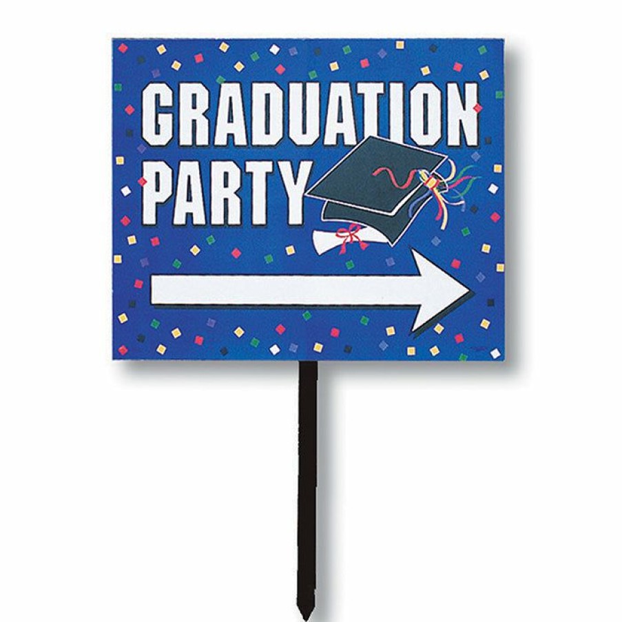 Graduation Party Supplies * | Creative Converting Graduation Party Supplies Blue Graduation Yard Sign