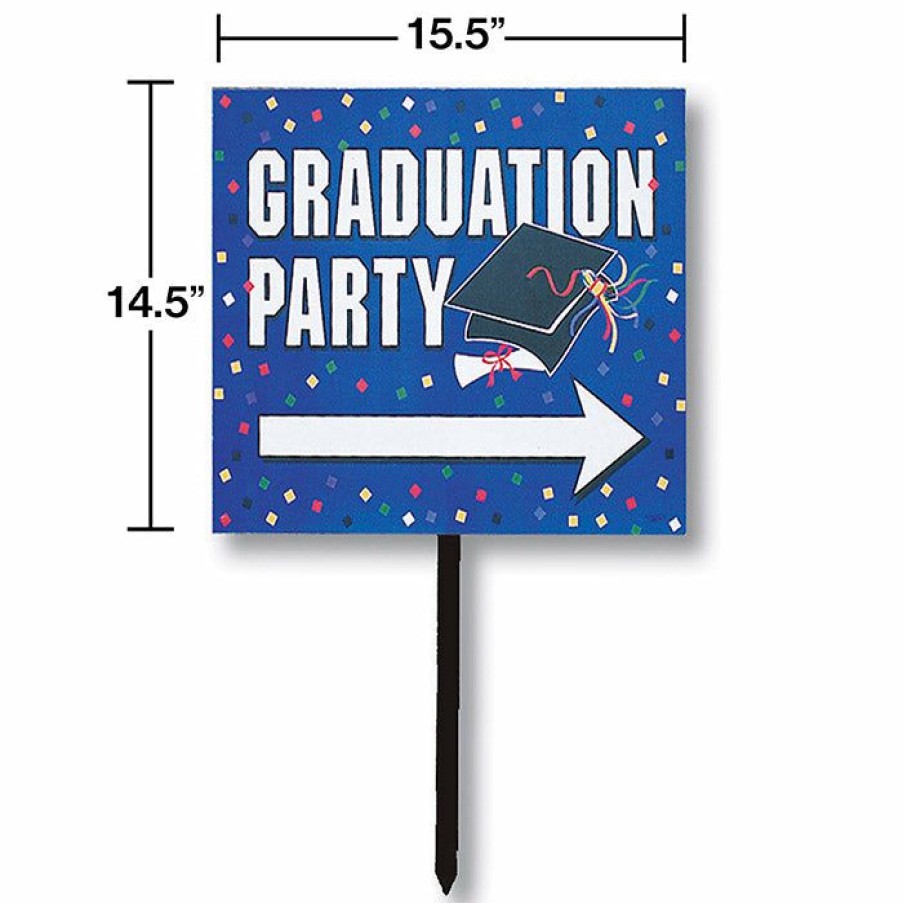 Graduation Party Supplies * | Creative Converting Graduation Party Supplies Blue Graduation Yard Sign