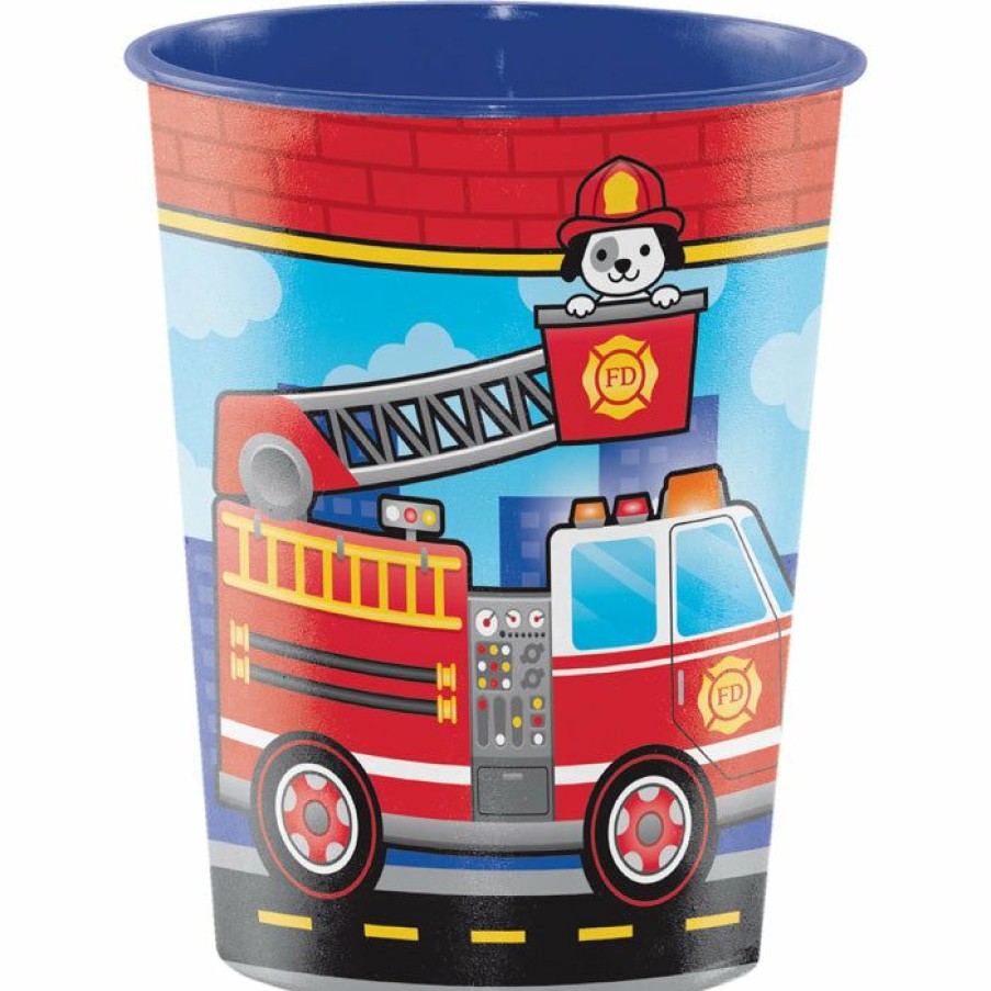 Birthdays * | Creative Converting Flaming Fire Truck Plastic Keepsake Cup 16 Oz.