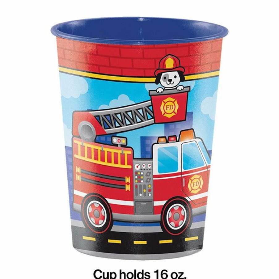 Birthdays * | Creative Converting Flaming Fire Truck Plastic Keepsake Cup 16 Oz.