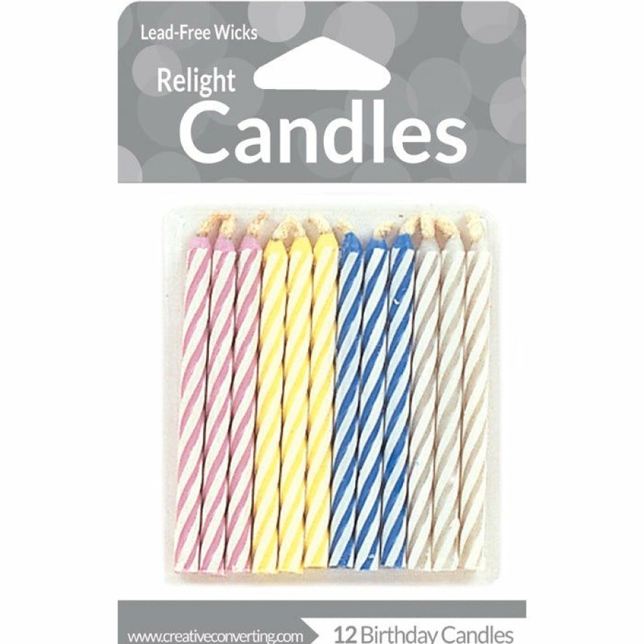 Birthdays * | Creative Converting Striped Magic Relight Candles, 12 Ct Birthday Party Candles