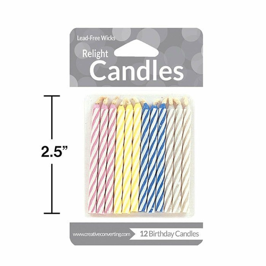 Birthdays * | Creative Converting Striped Magic Relight Candles, 12 Ct Birthday Party Candles