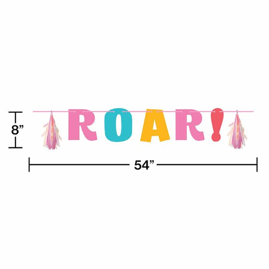 Birthdays * | Creative Converting Girl Dino Party Letter Banner W/ Tassles, Iridescent