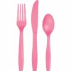 Solid Color Tableware * | Creative Converting Candy Pink Assorted Plastic Cutlery, 24 Ct Solid Color Tableware