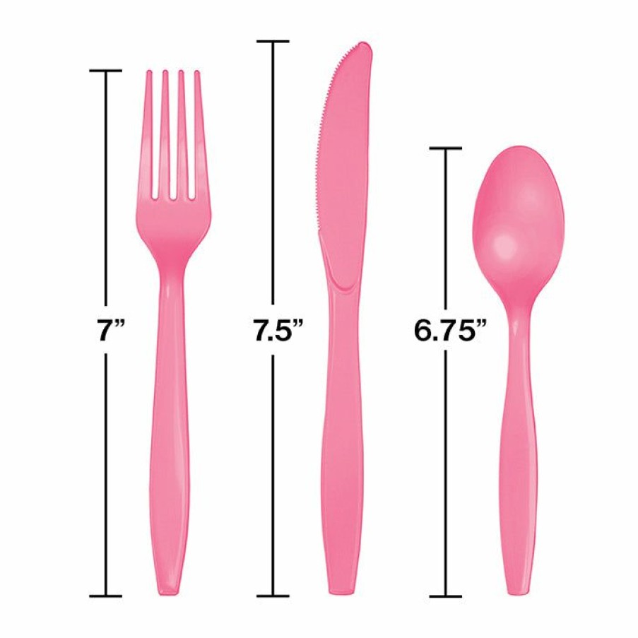 Solid Color Tableware * | Creative Converting Candy Pink Assorted Plastic Cutlery, 24 Ct Solid Color Tableware