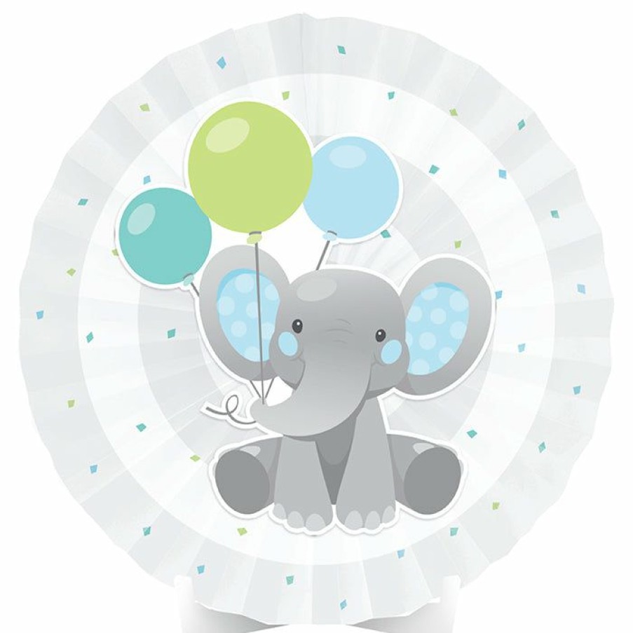 Birthdays * | Creative Converting Kids Birthday Party Themes Enchanting Elephants Boy Centerpiece Paper Fan W/ Cutout