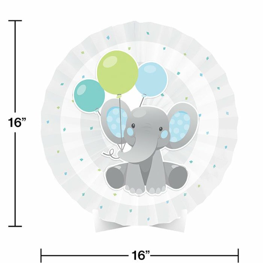 Birthdays * | Creative Converting Kids Birthday Party Themes Enchanting Elephants Boy Centerpiece Paper Fan W/ Cutout