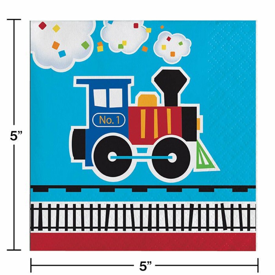 Birthdays * | Creative Converting 1St Birthday Party Themes All Aboard Train Beverage Napkins, 16 Ct