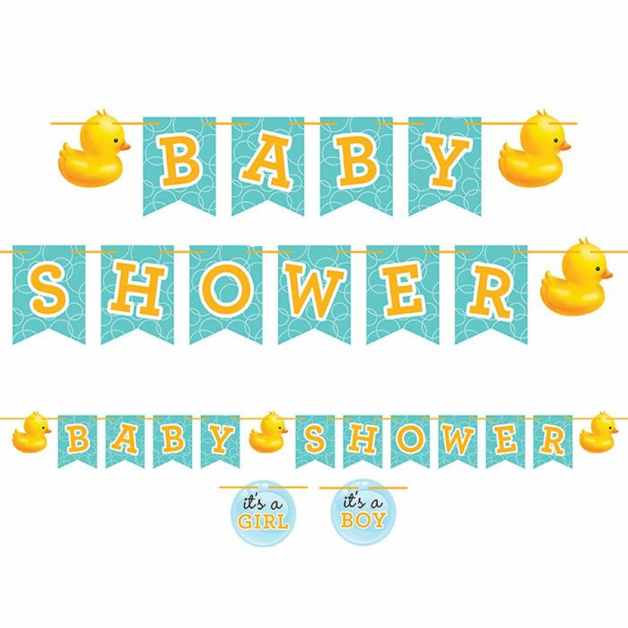 Baby Showers * | Creative Converting Baby Showers Rubber Duck Bubble Bath Ribbon Banner