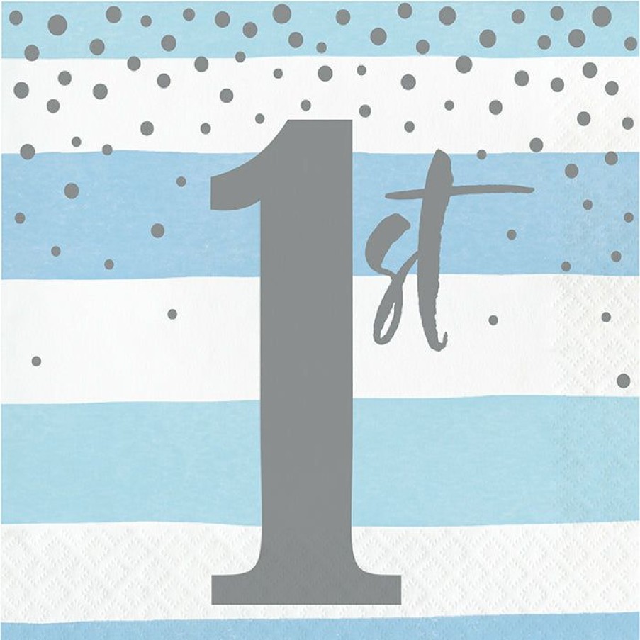 Birthdays * | Creative Converting 1St Birthday Party Themes Blue Silver Celebration Luncheon Napkin, 1St Birthday 16Ct