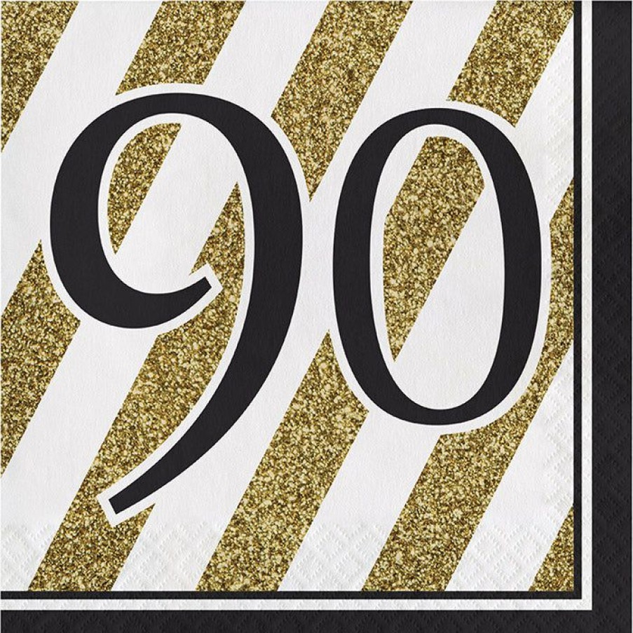 Birthdays * | Creative Converting Black And Gold 90Th Birthday Napkins, 16 Ct