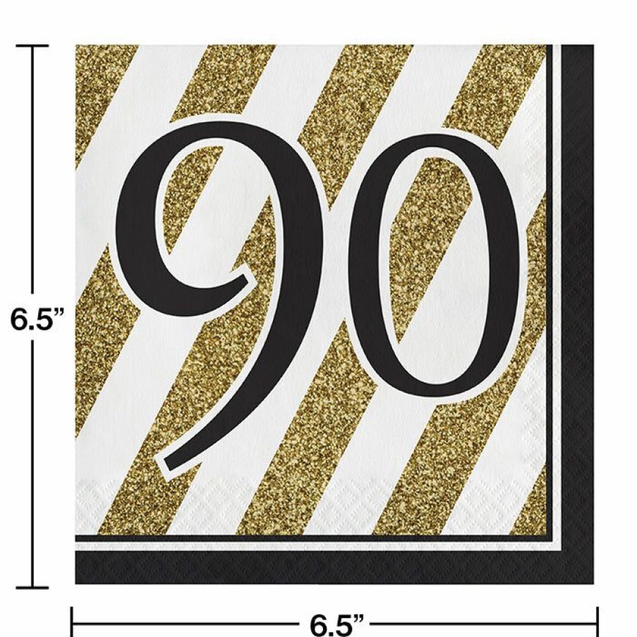 Birthdays * | Creative Converting Black And Gold 90Th Birthday Napkins, 16 Ct