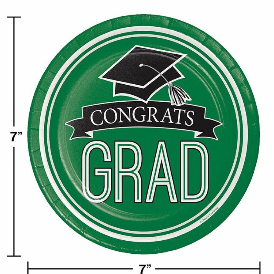 Graduation Party Supplies * | Creative Converting Graduation School Spirit Green Dessert Plates, 18 Ct Graduation Party Supplies