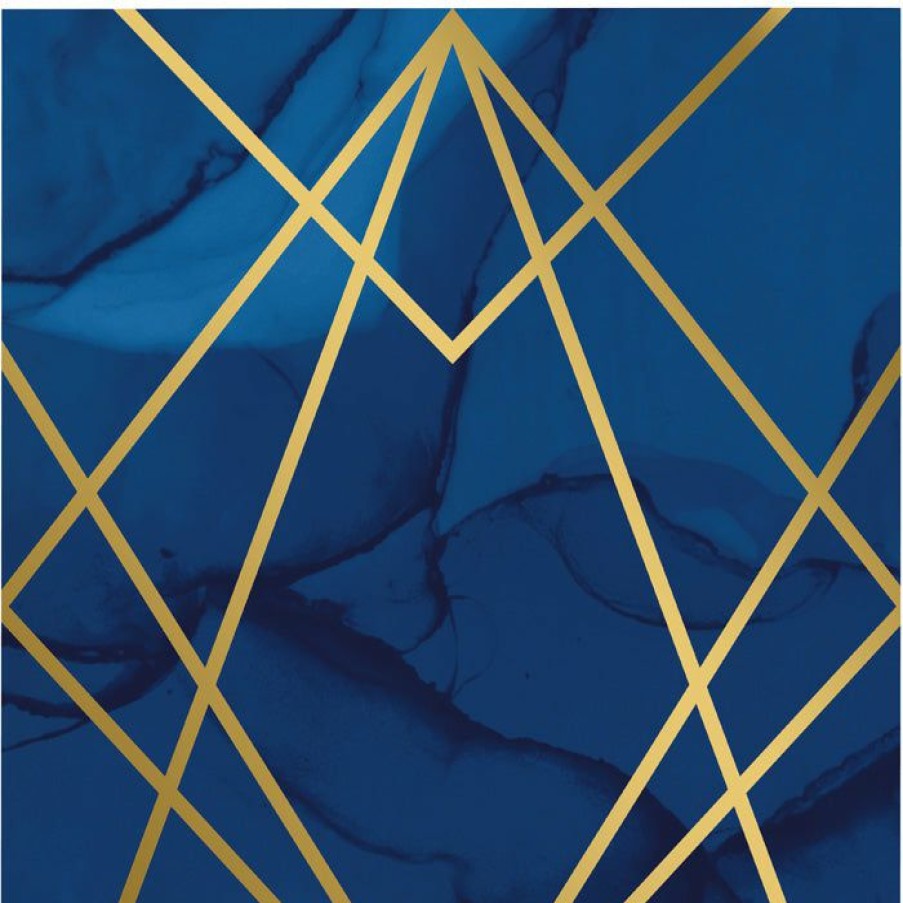 Bridal And Wedding * | Creative Converting Navy Blue And Gold Foil Napkins, Pack Of 16