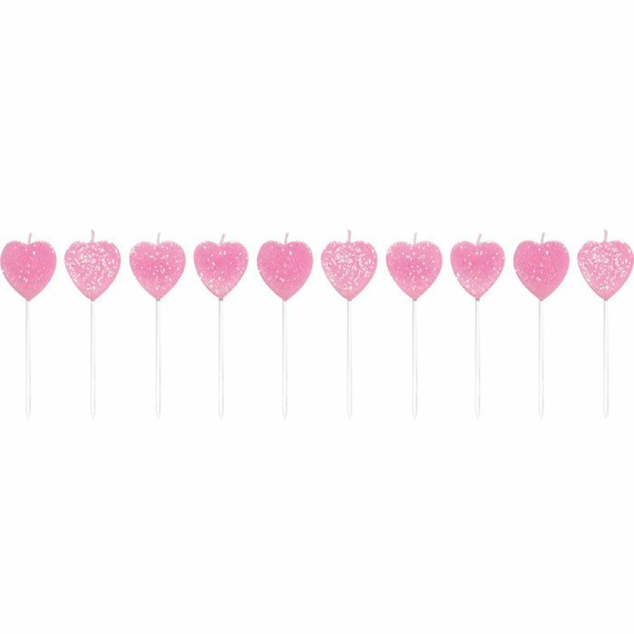 Birthdays * | Creative Converting Heart Shaped Pink Candles, 10 Ct Birthday Party Candles