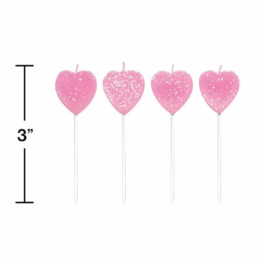 Birthdays * | Creative Converting Heart Shaped Pink Candles, 10 Ct Birthday Party Candles