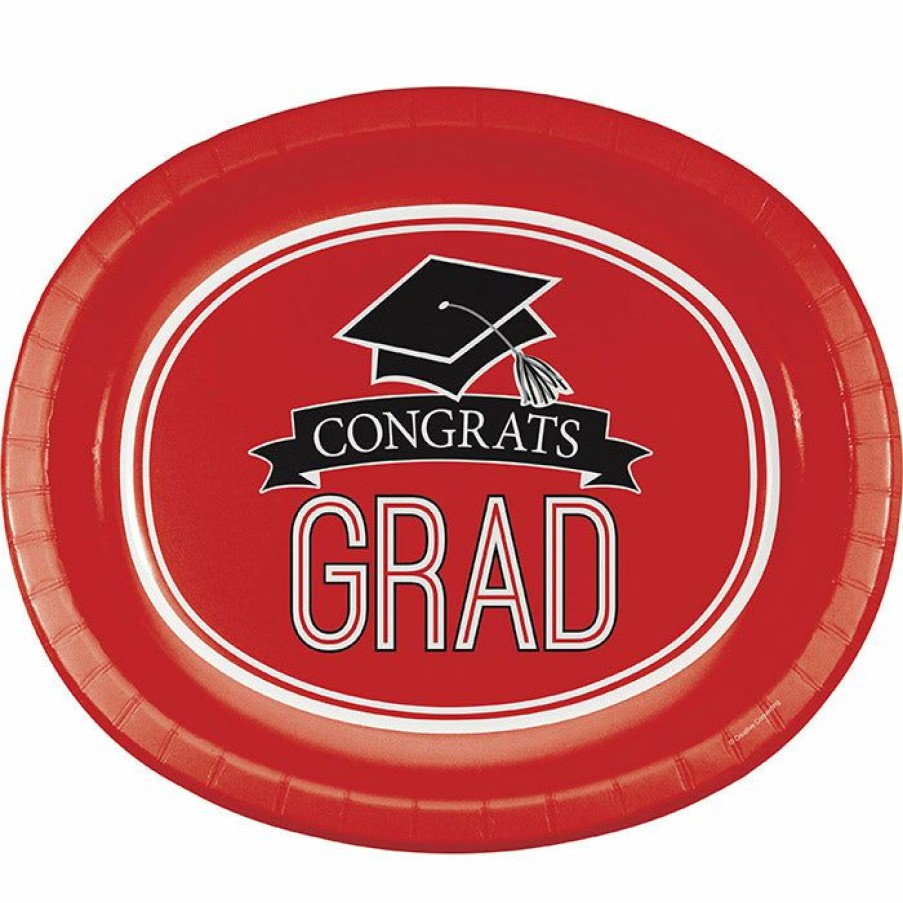 Graduation Party Supplies * | Creative Converting Graduation School Spirit Red Oval Platters, 10 X 12 , 8 Ct