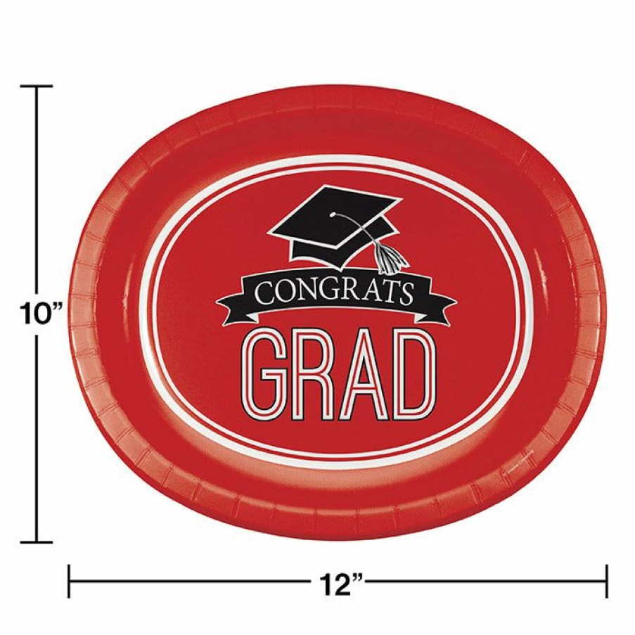 Graduation Party Supplies * | Creative Converting Graduation School Spirit Red Oval Platters, 10 X 12 , 8 Ct