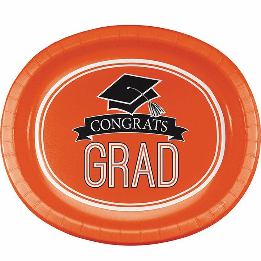 Graduation Party Supplies * | Creative Converting Graduation School Spirit Orange Oval Platters, 10 X 12 , 8 Ct Graduation Party Supplies