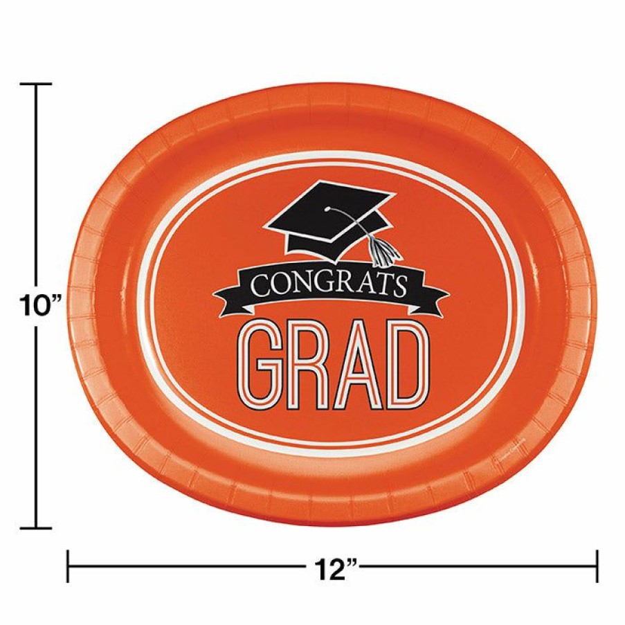 Graduation Party Supplies * | Creative Converting Graduation School Spirit Orange Oval Platters, 10 X 12 , 8 Ct Graduation Party Supplies