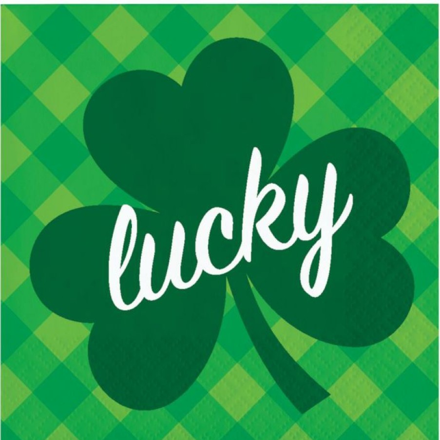 Holidays * | Creative Converting Irish Clover Beverage Napkin, Lucky (16/Pkg) St. Patrick'S Day Party Decorations