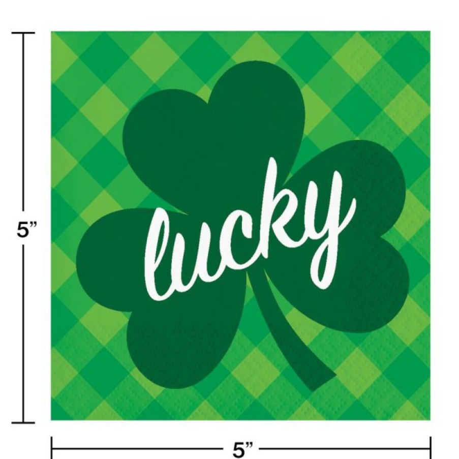 Holidays * | Creative Converting Irish Clover Beverage Napkin, Lucky (16/Pkg) St. Patrick'S Day Party Decorations