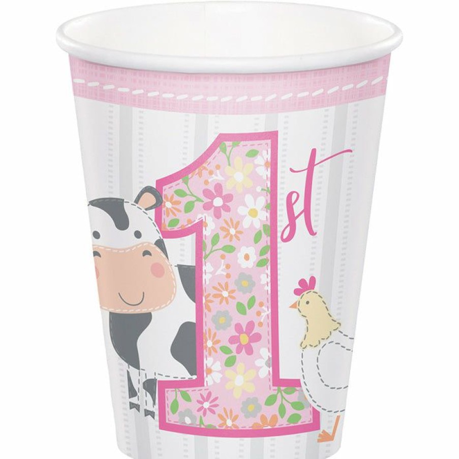 Birthdays * | Creative Converting 1St Birthday Party Themes Farmhouse Birthday Pink 9 Oz. Hot/Cold Cups (96/Case)