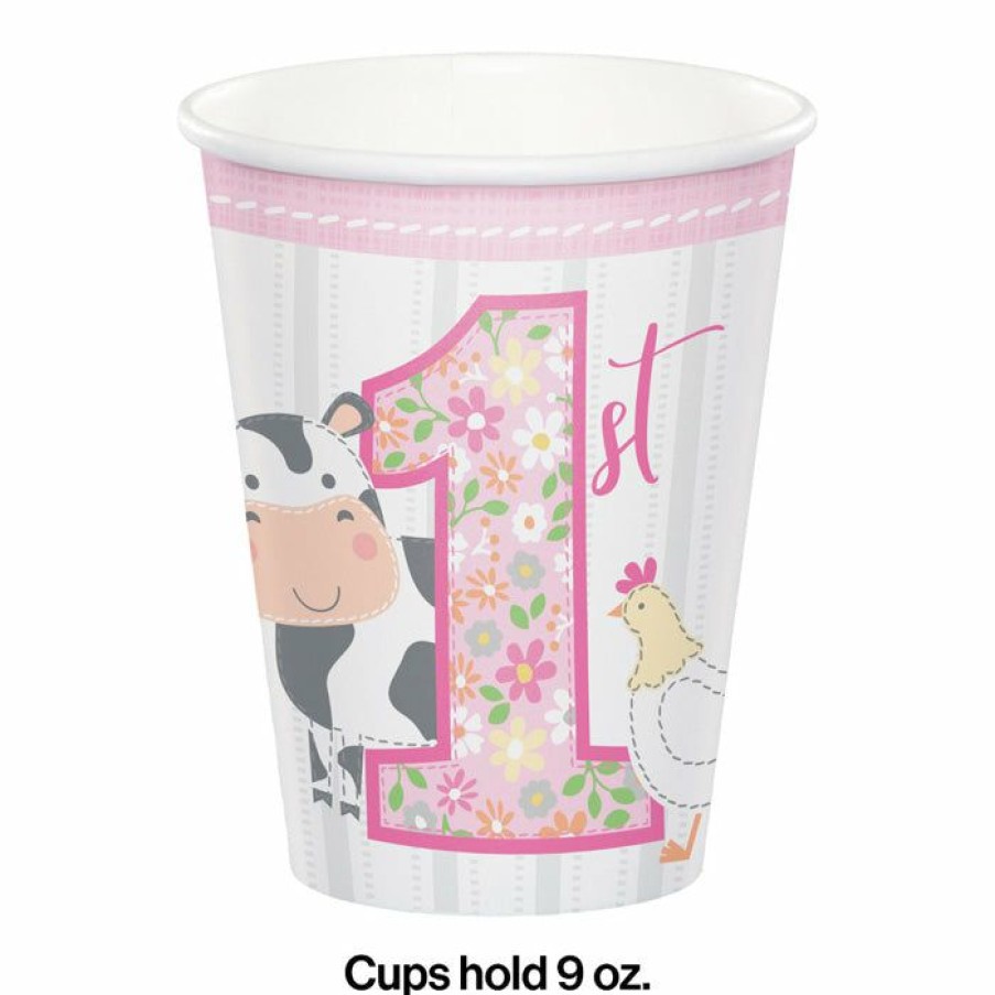 Birthdays * | Creative Converting 1St Birthday Party Themes Farmhouse Birthday Pink 9 Oz. Hot/Cold Cups (96/Case)