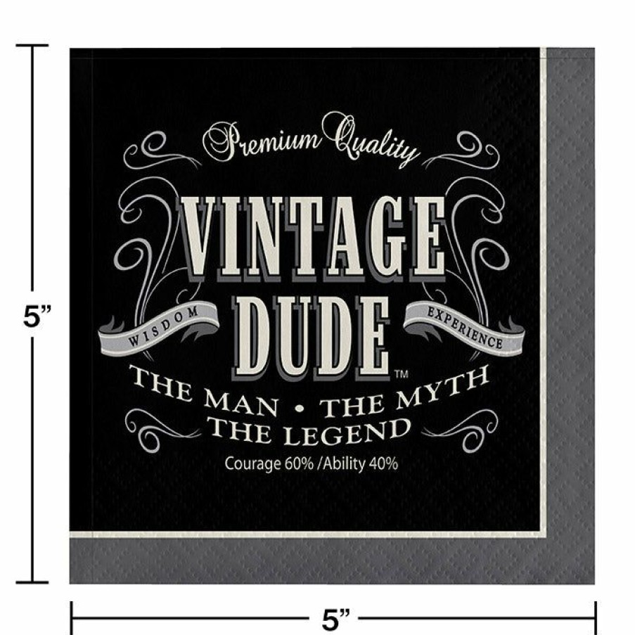 Birthdays * | Creative Converting Vintage Dude Beverage Napkin, 3 Ply, 16 Ct Adult Birthday Party Themes