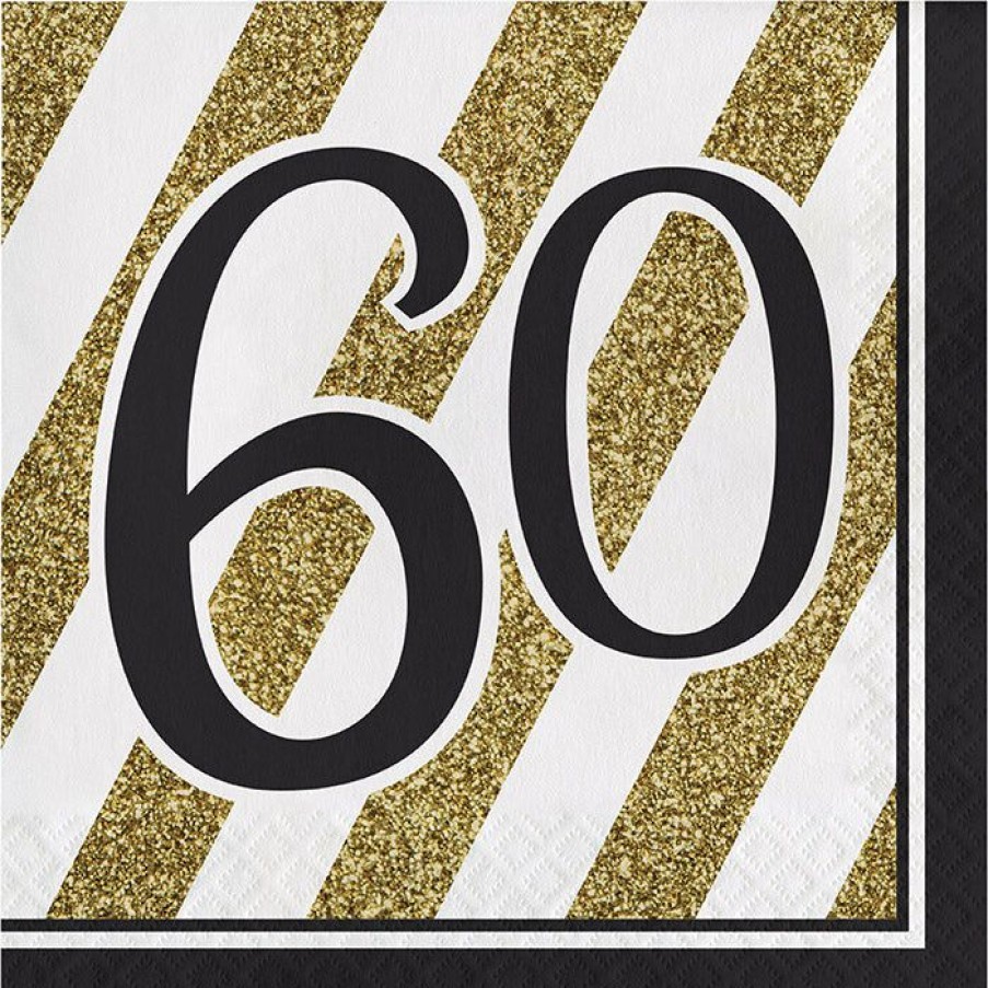 Birthdays * | Creative Converting Black And Gold 60Th Birthday Napkins, 16 Ct Adult Birthday Party Themes