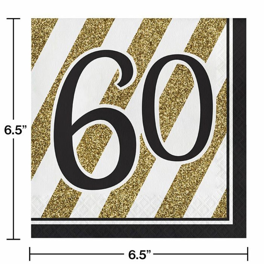 Birthdays * | Creative Converting Black And Gold 60Th Birthday Napkins, 16 Ct Adult Birthday Party Themes