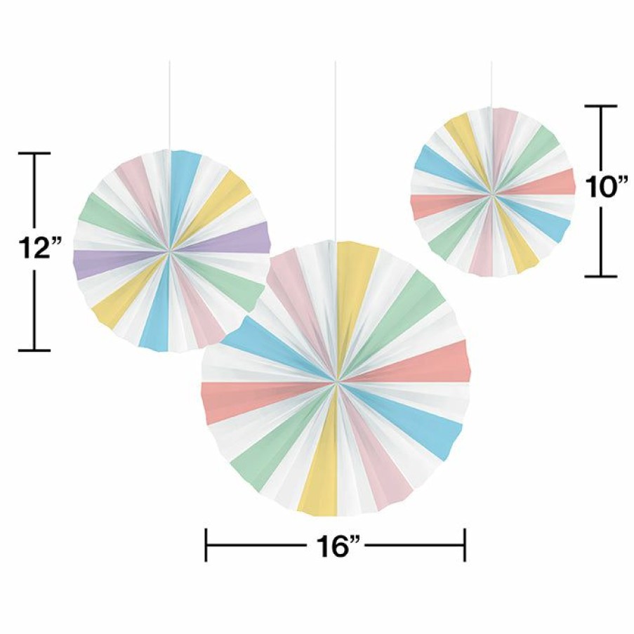 Themed Tableware * | Creative Converting Pastel Celebrations Paper Fans, 16 , 12 , 10 3Ct