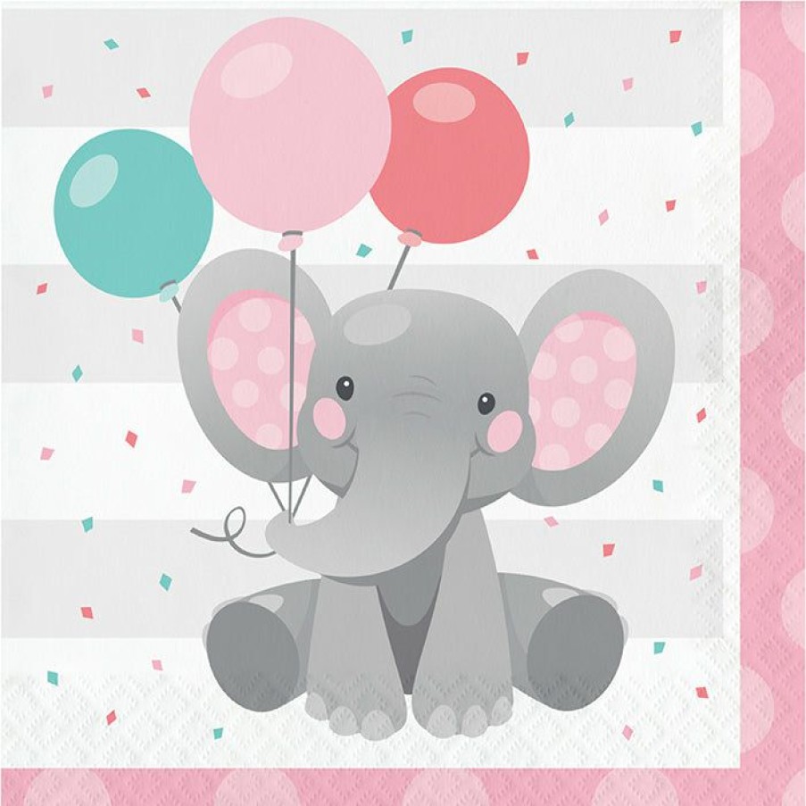 Birthdays * | Creative Converting Enchanting Elephants Girl Luncheon Napkin 16Ct Kids Birthday Party Themes