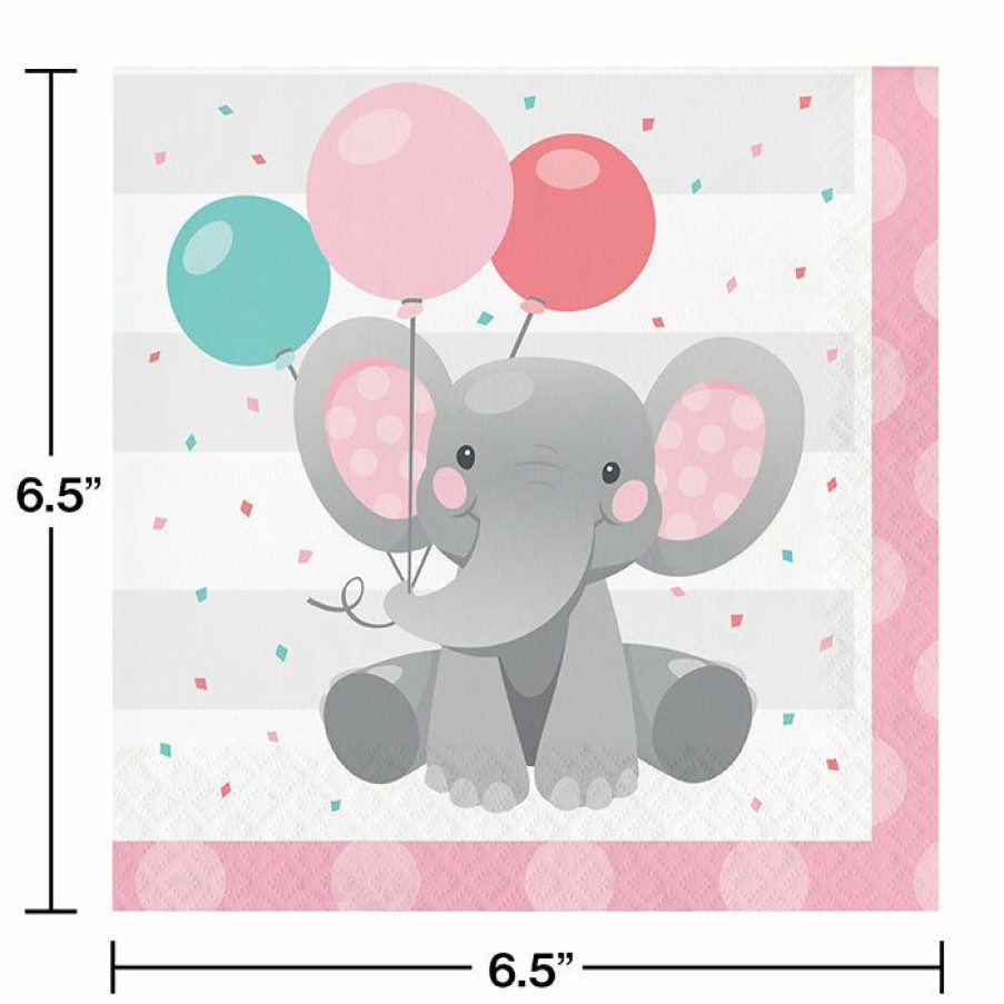 Birthdays * | Creative Converting Enchanting Elephants Girl Luncheon Napkin 16Ct Kids Birthday Party Themes